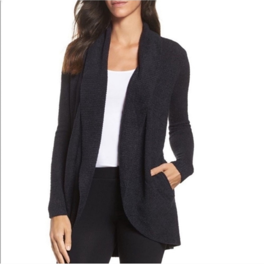 Barefoot Dreams Calypso Bamboo Soft Cozy Chic Lite Black Open Neutral Cardigan